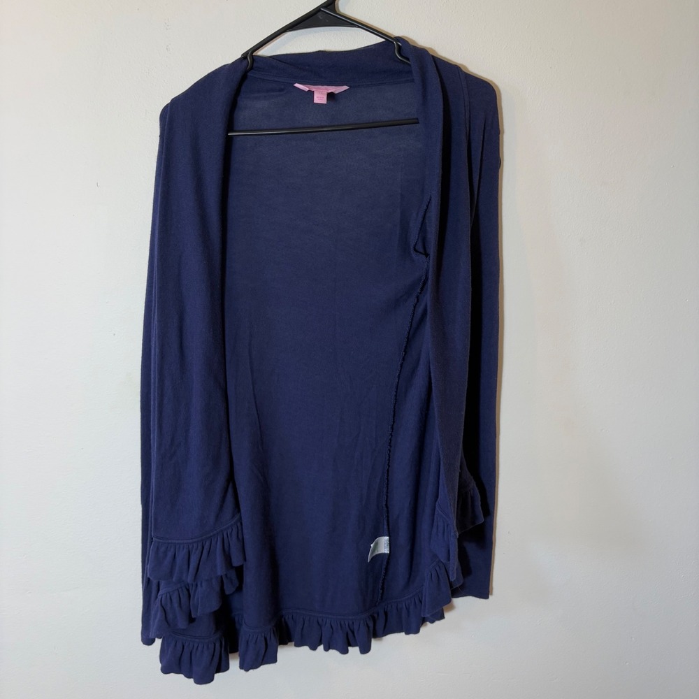 Lilly Pulitzer XS Navy Blue Ruffle Trim‎ Open Cardigan Sweater